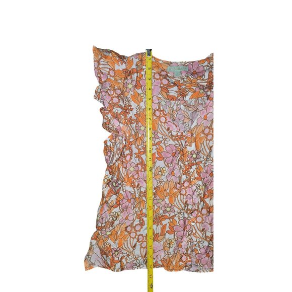 Floral Ruffle Sleeve Top By Ryegrass Small Orange & Pink - Picture 6 of 7